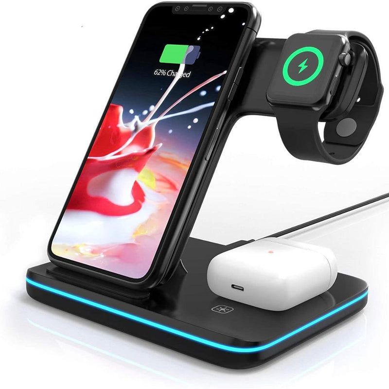 Base de Carregamento por Indução (Sem-fio) para iPhones e Smartphones  3 em 1 Super Potente 15w e 30w Turbo