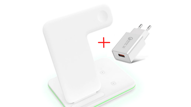 Base de Carregamento por Indução (Sem-fio) para iPhones e Smartphones  3 em 1 Super Potente 15w e 30w Turbo