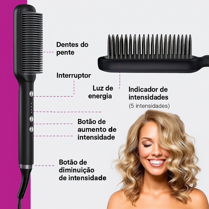 Alisador de Cabelo Profissional Multifuncional 2 em 1 com Escova de Penteado e Aquecimento Rápido