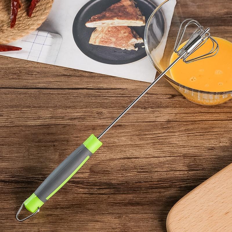 Batedor Misturador Manual Giratório Semiautomático de Aço Inoxidável