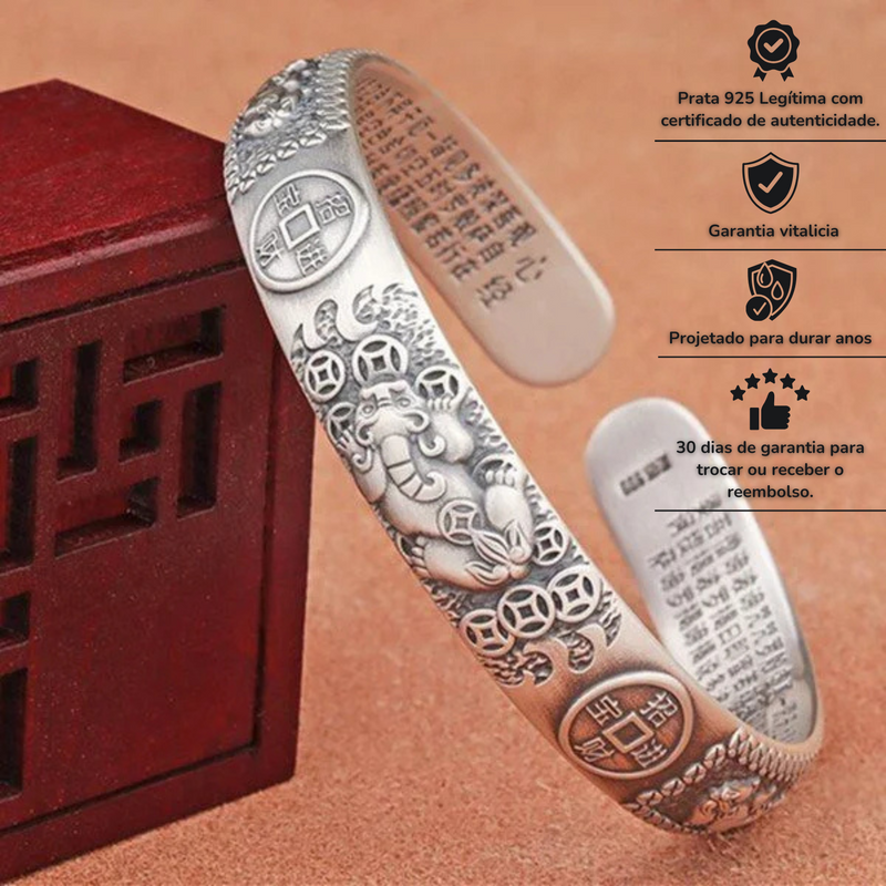 Bracelete Pixiu De Prata 925 Para Atrair Boa Sorte E Riqueza