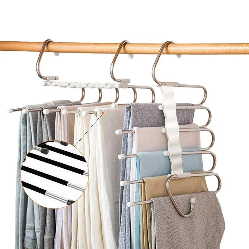 Cabide Organizador de Roupas Dobrável Multiuso de 5 Camadas e Aço Inoxidável