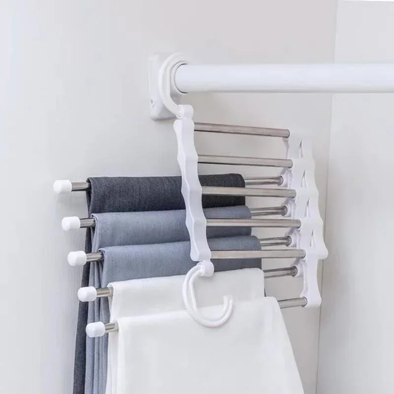 Cabide Organizador de Roupas Dobrável Multiuso de 5 Camadas e Aço Inoxidável