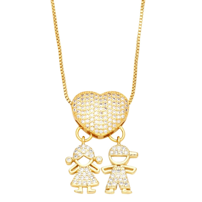 Colar Amor de Mãe em Forma de Coração Banhado a Ouro 18k