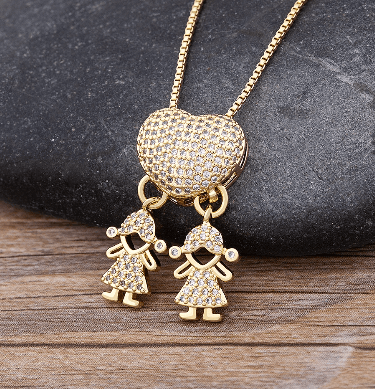 Colar Amor de Mãe em Forma de Coração Banhado a Ouro 18k