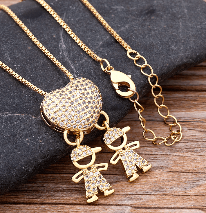 Colar Amor de Mãe em Forma de Coração Banhado a Ouro 18k