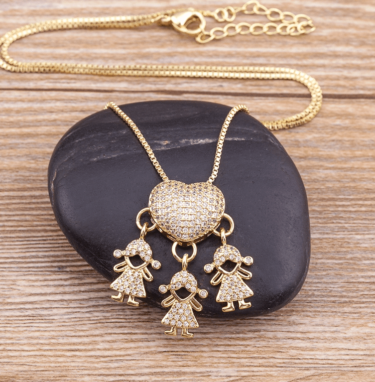 Colar Amor de Mãe em Forma de Coração Banhado a Ouro 18k