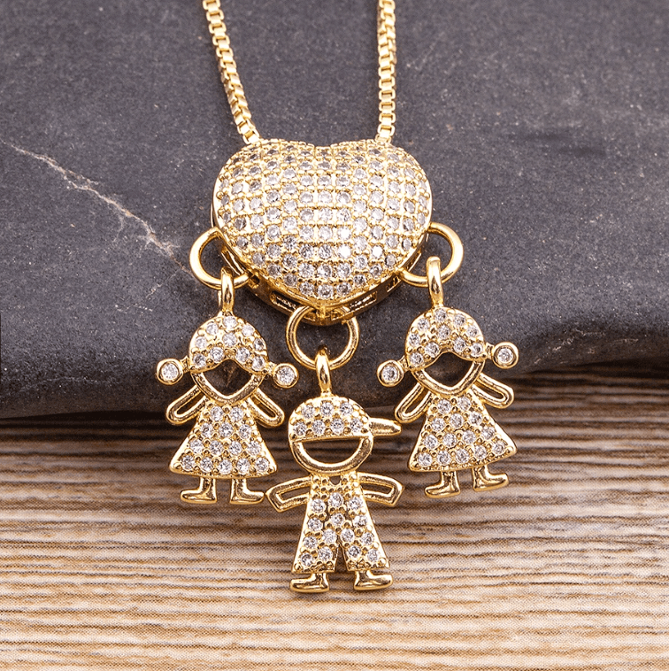Colar Amor de Mãe em Forma de Coração Banhado a Ouro 18k