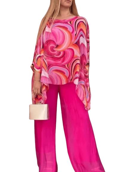 Conjunto Calça e Blusa Lauren Manga Rosa