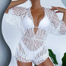 Conjunto Tropical 3 Peças Maiô Body e Biquíni com Decote em V