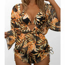 Conjunto Tropical 3 Peças Maiô Body e Biquíni com Decote em V