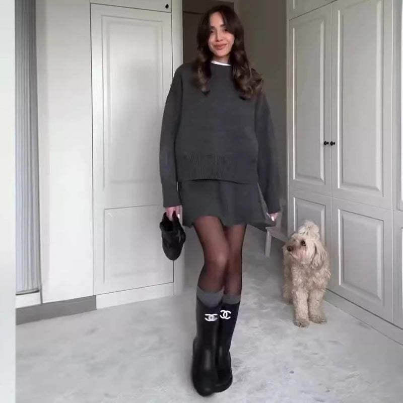 Conjunto Verde Outono Inverno Suéter e Minissaia Monocromática Toronto