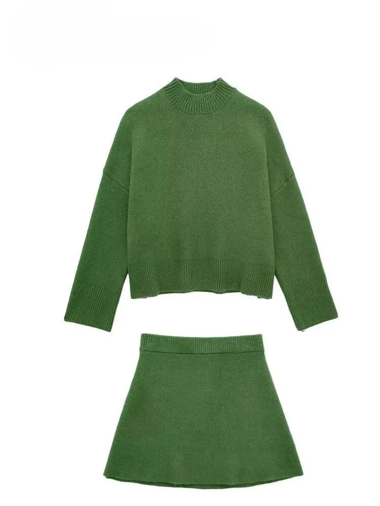 Conjunto Verde Outono Inverno Suéter e Minissaia Monocromática Toronto