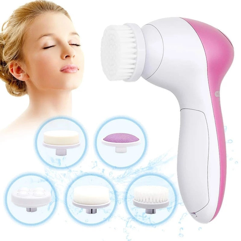 Escova de Limpeza e Esfoliação de Pele Facial 5 em 1 Reduz as Rugas