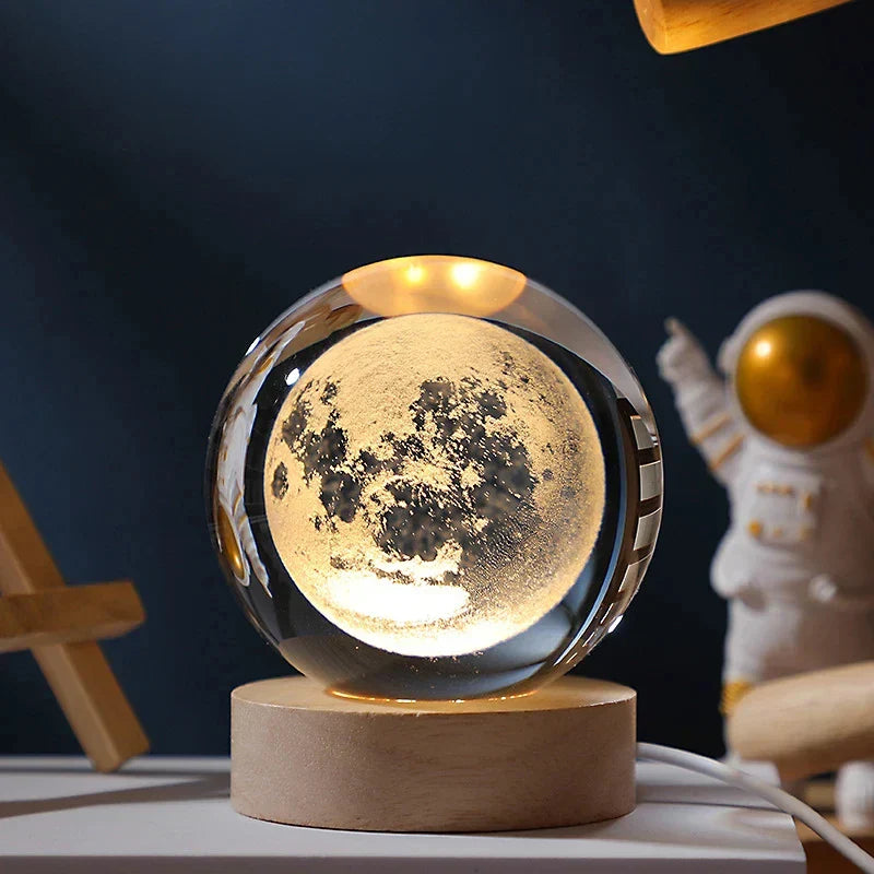 Luz Astro LED de Bola de Cristal 3D USB  com Galáxia e Projetos Planetários Luz Noturna
