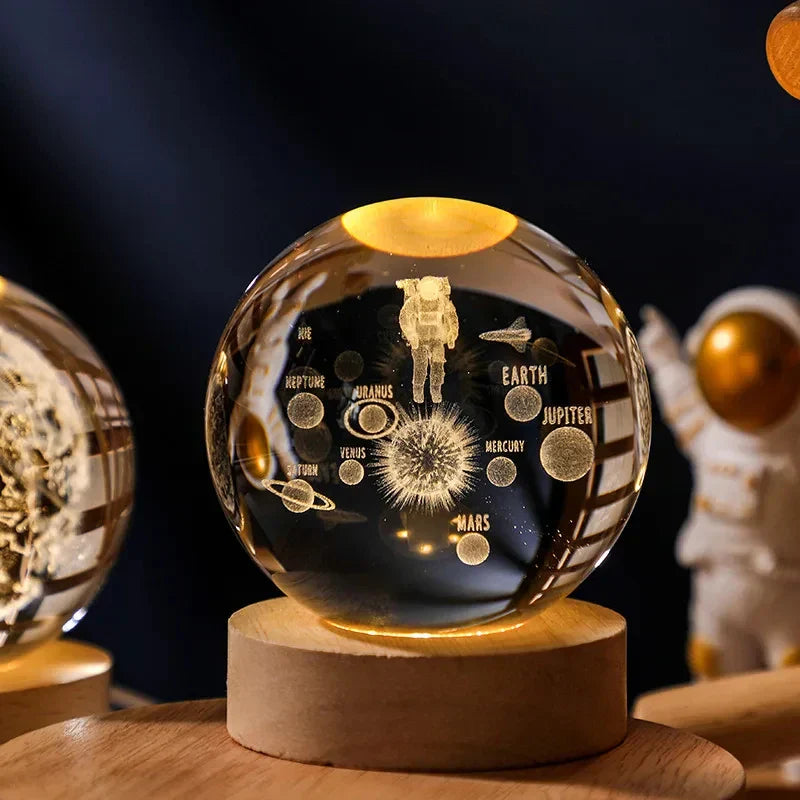 Luz Astro LED de Bola de Cristal 3D USB  com Galáxia e Projetos Planetários Luz Noturna