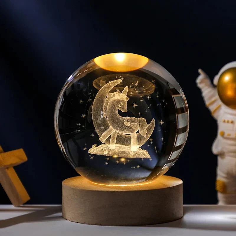 Luz Astro LED de Bola de Cristal 3D USB  com Galáxia e Projetos Planetários Luz Noturna