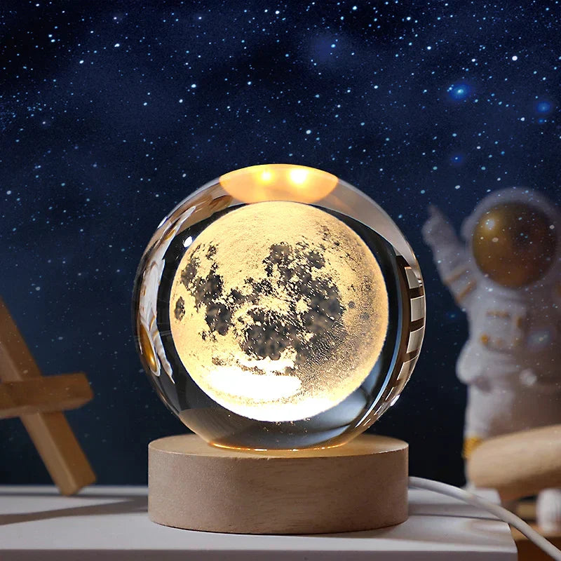 Luz Astro LED de Bola de Cristal 3D USB  com Galáxia e Projetos Planetários Luz Noturna