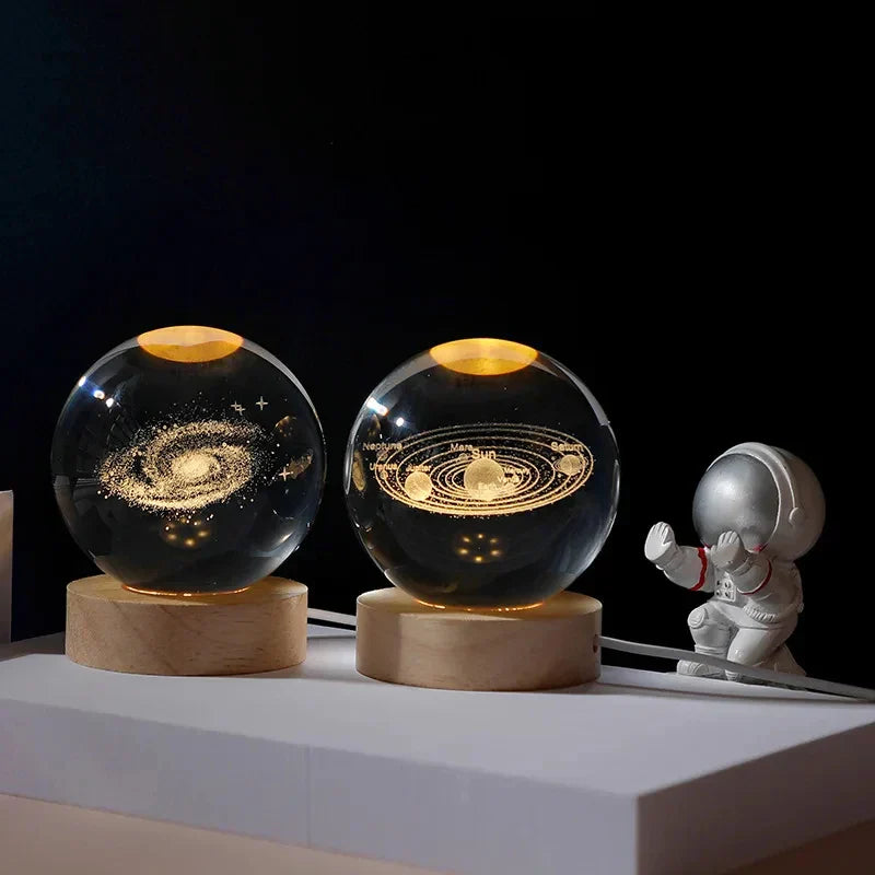 Luz Astro LED de Bola de Cristal 3D USB  com Galáxia e Projetos Planetários Luz Noturna