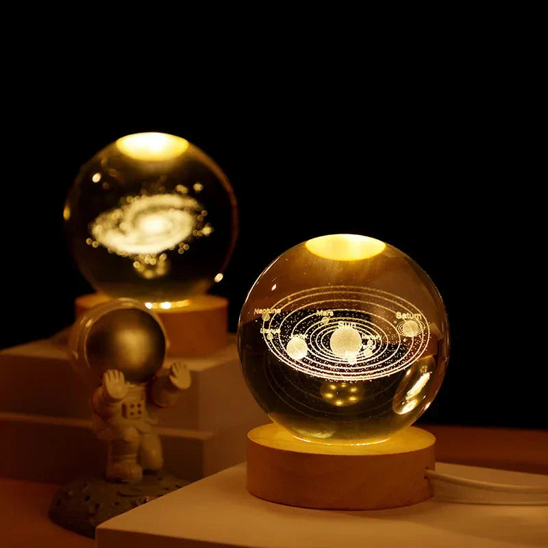 Luz Astro LED de Bola de Cristal 3D USB  com Galáxia e Projetos Planetários Luz Noturna