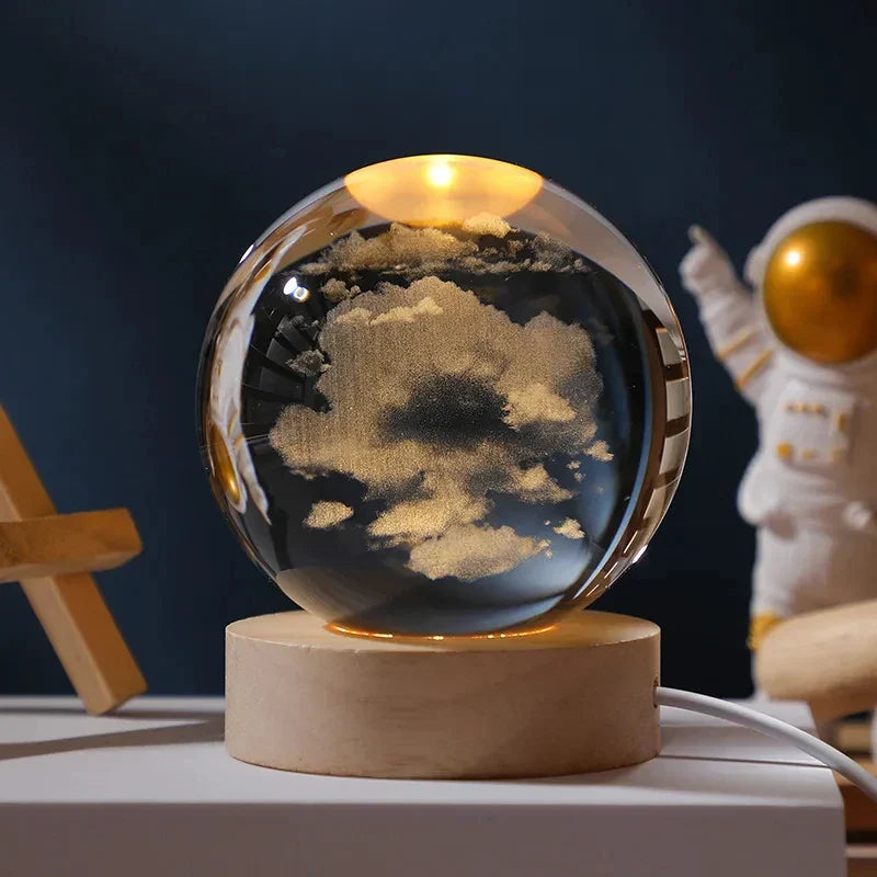 Luz Astro LED de Bola de Cristal 3D USB  com Galáxia e Projetos Planetários Luz Noturna