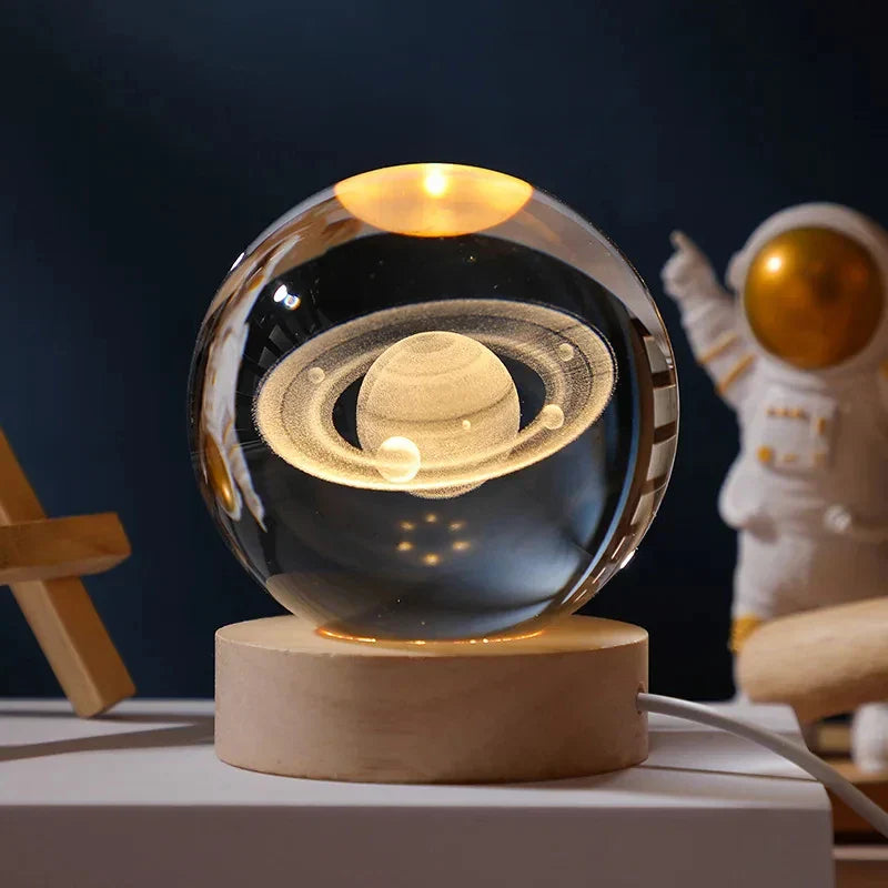 Luz Astro LED de Bola de Cristal 3D USB  com Galáxia e Projetos Planetários Luz Noturna