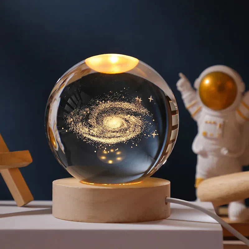 Luz Astro LED de Bola de Cristal 3D USB  com Galáxia e Projetos Planetários Luz Noturna