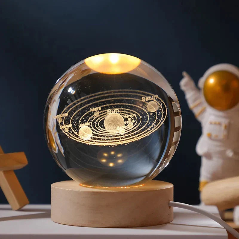 Luz Astro LED de Bola de Cristal 3D USB  com Galáxia e Projetos Planetários Luz Noturna