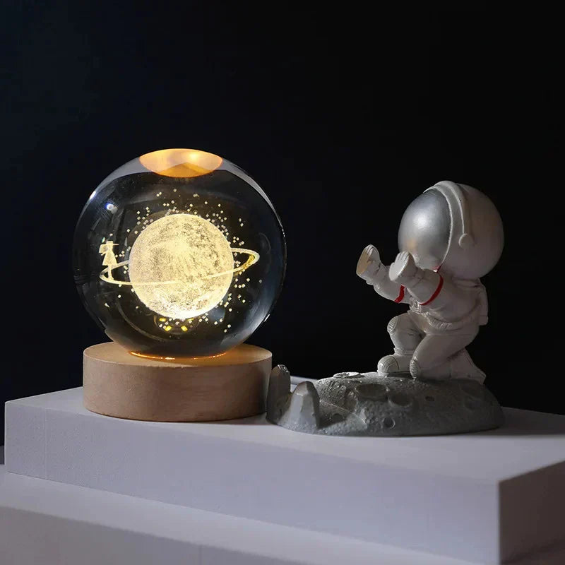 Luz Astro LED de Bola de Cristal 3D USB  com Galáxia e Projetos Planetários Luz Noturna