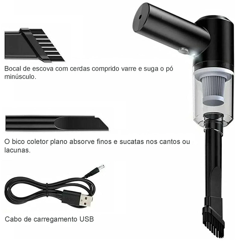 Mini Aspirador de Pó Portatil TurboMAX para Carro e Casa Uso Dia a Dia Recarregável USB