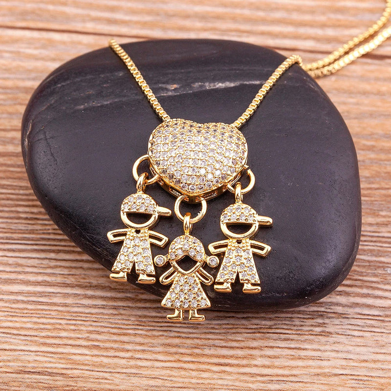 MomLove Pro Colar de Mãe com Filhos em Cristal Zircônia