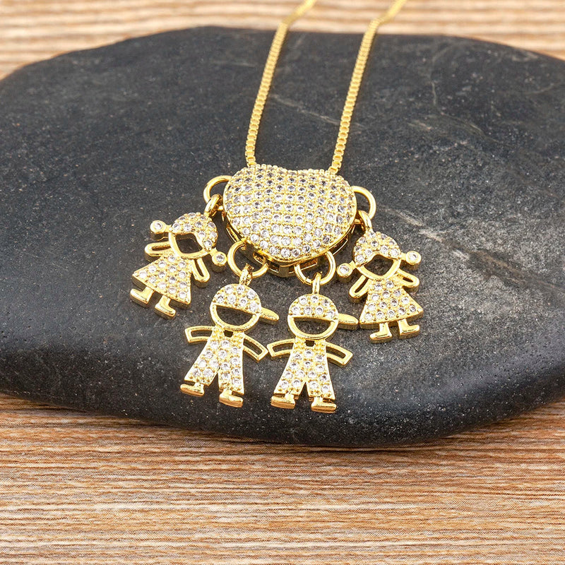 MomLove Pro Colar de Mãe com Filhos em Cristal Zircônia