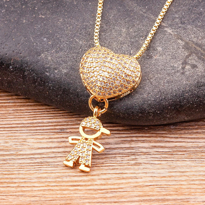 MomLove Pro Colar de Mãe com Filhos em Cristal Zircônia