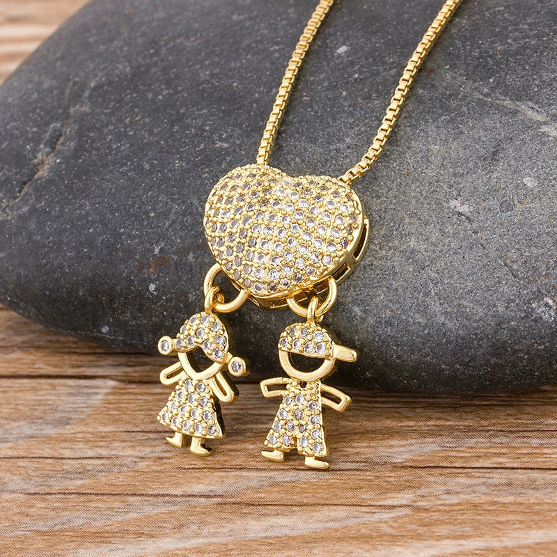 MomLove Pro Colar de Mãe com Filhos em Cristal Zircônia
