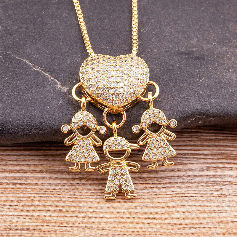 MomLove Pro Colar de Mãe com Filhos em Cristal Zircônia