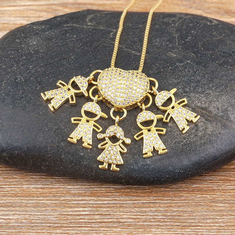 MomLove Pro Colar de Mãe com Filhos em Cristal Zircônia