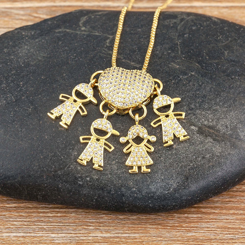MomLove Pro Colar de Mãe com Filhos em Cristal Zircônia