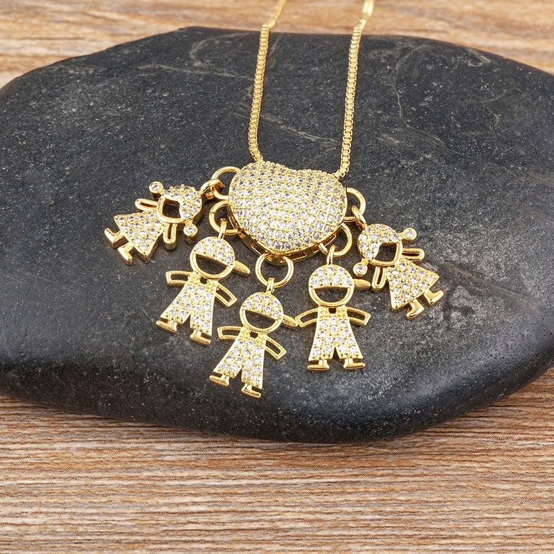 MomLove Pro Colar de Mãe com Filhos em Cristal Zircônia