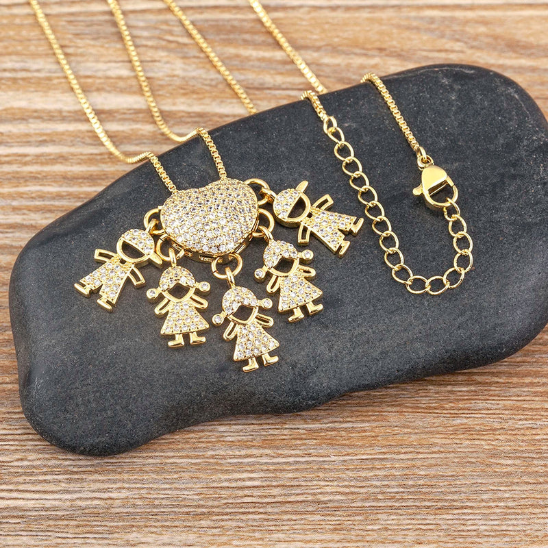 MomLove Pro Colar de Mãe com Filhos em Cristal Zircônia