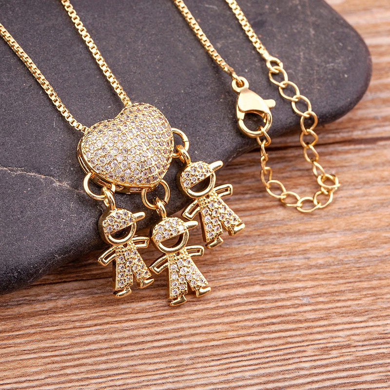 MomLove Pro Colar de Mãe com Filhos em Cristal Zircônia