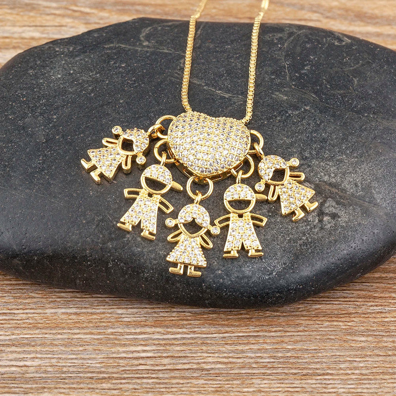 MomLove Pro Colar de Mãe com Filhos em Cristal Zircônia