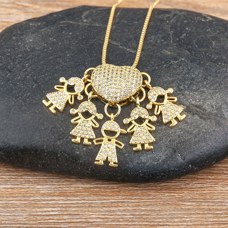 MomLove Pro Colar de Mãe com Filhos em Cristal Zircônia