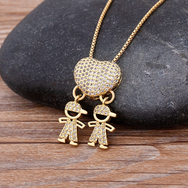 MomLove Pro Colar de Mãe com Filhos em Cristal Zircônia