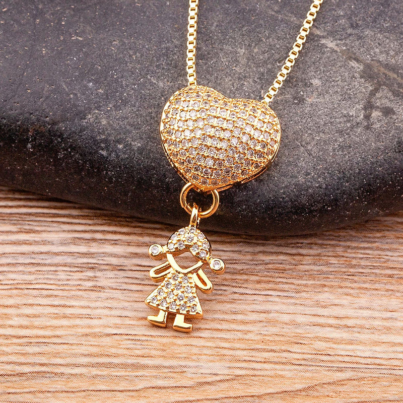 MomLove Pro Colar de Mãe com Filhos em Cristal Zircônia