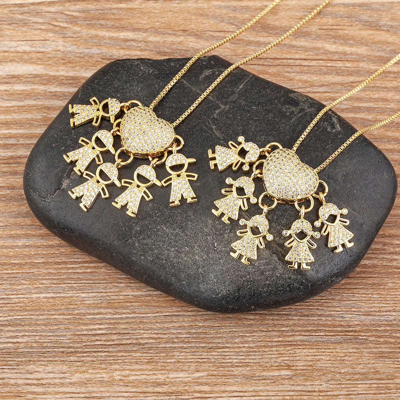 MomLove Pro Colar de Mãe com Filhos em Cristal Zircônia