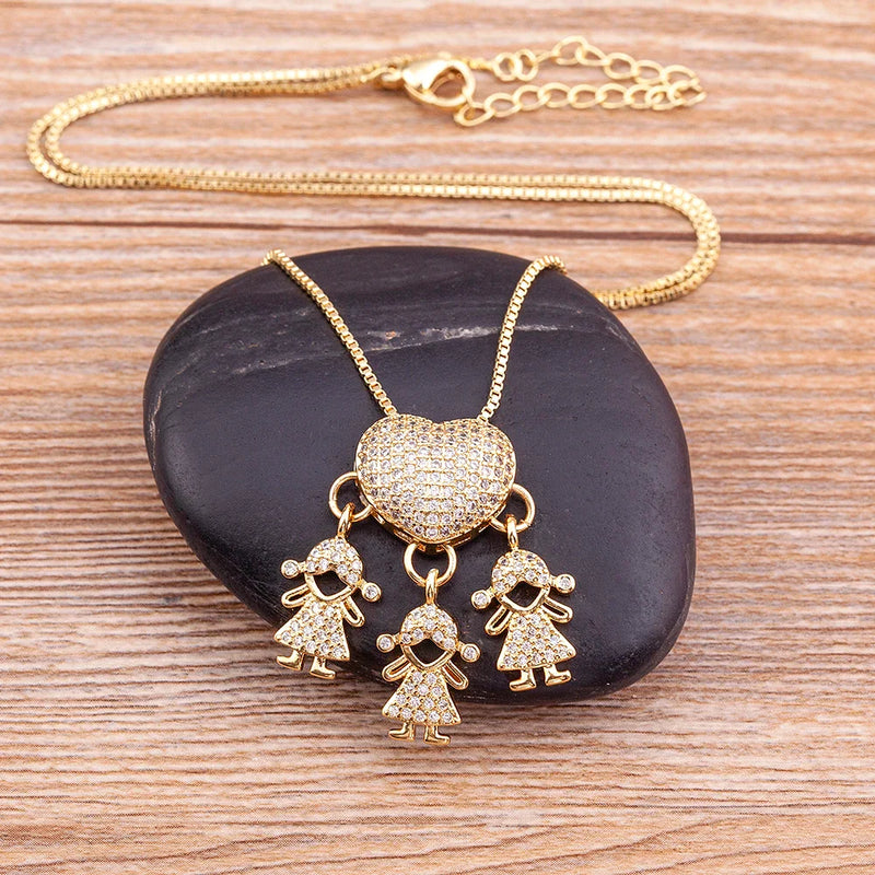 MomLove Pro Colar de Mãe com Filhos em Cristal Zircônia
