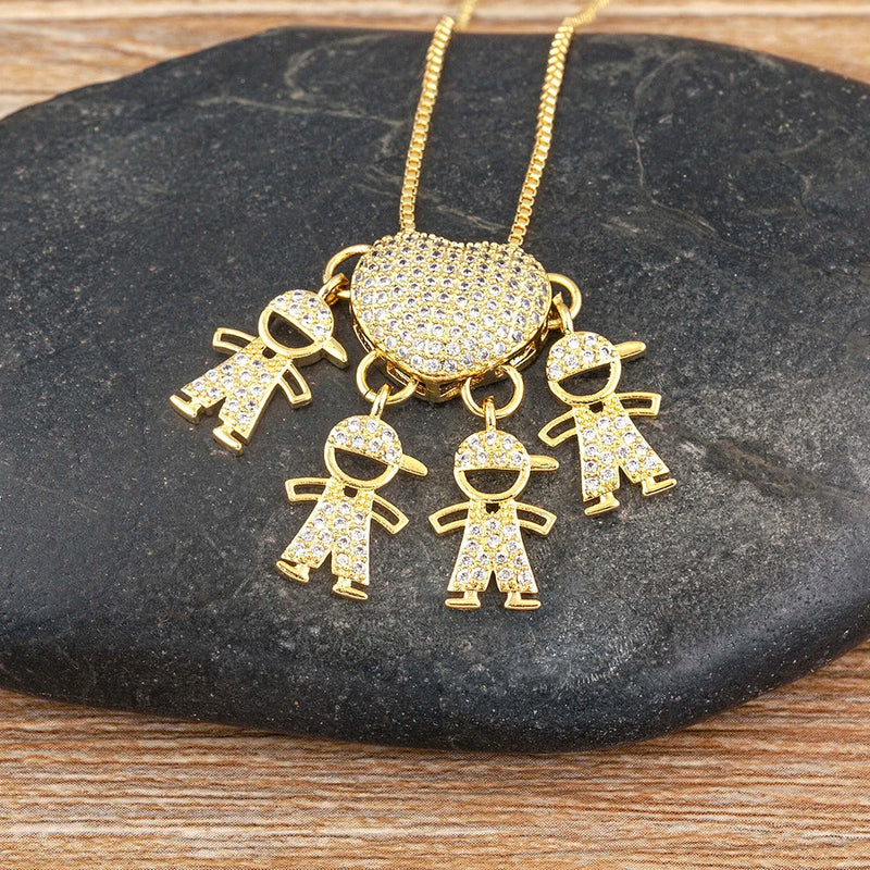MomLove Pro Colar de Mãe com Filhos em Cristal Zircônia