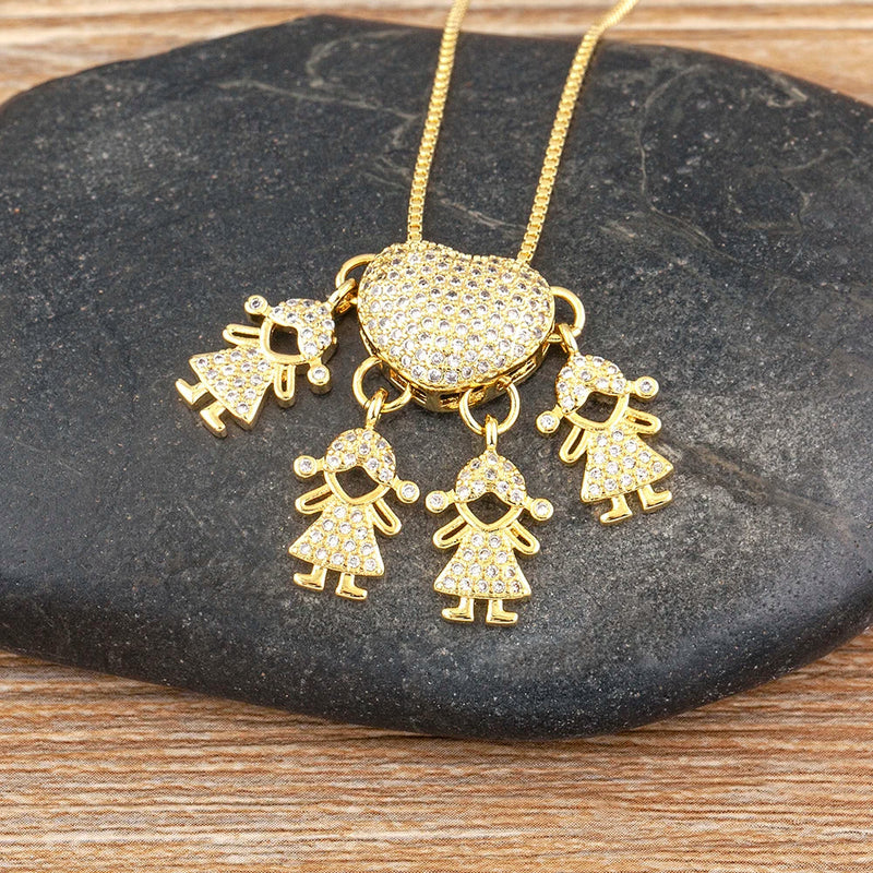 MomLove Pro Colar de Mãe com Filhos em Cristal Zircônia
