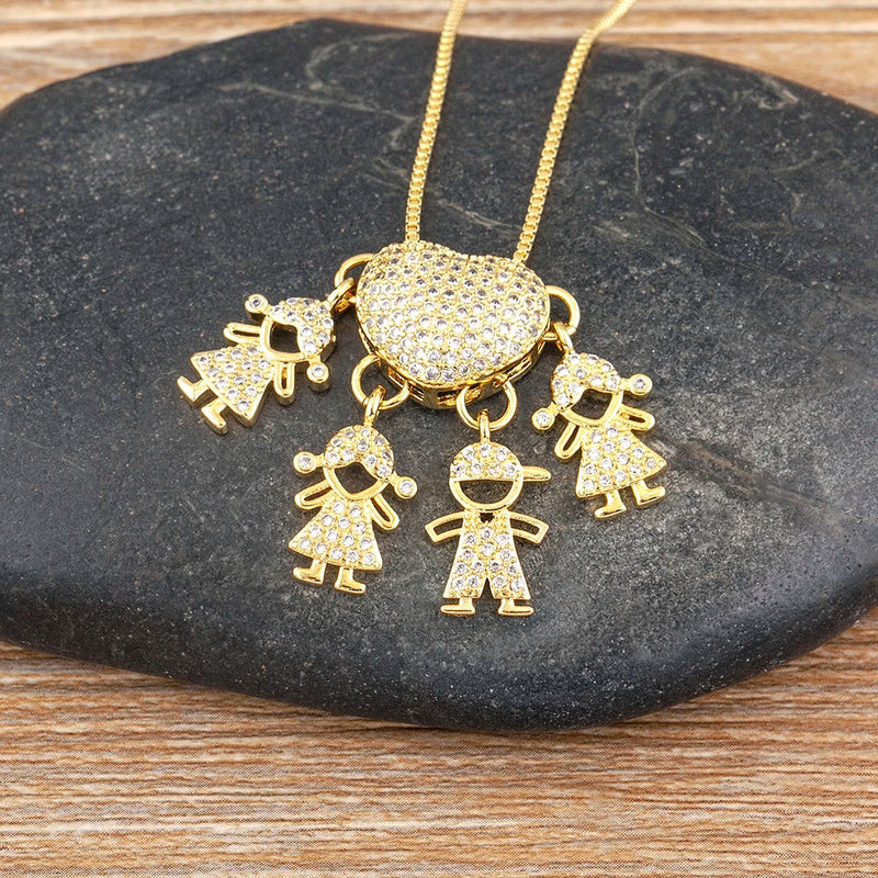 MomLove Pro Colar de Mãe com Filhos em Cristal Zircônia
