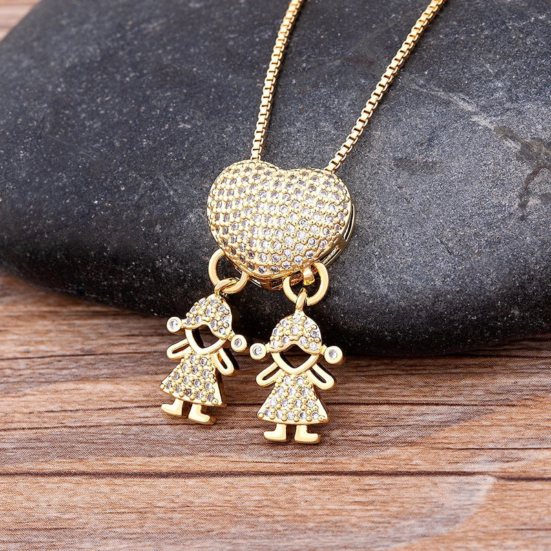 MomLove Pro Colar de Mãe com Filhos em Cristal Zircônia